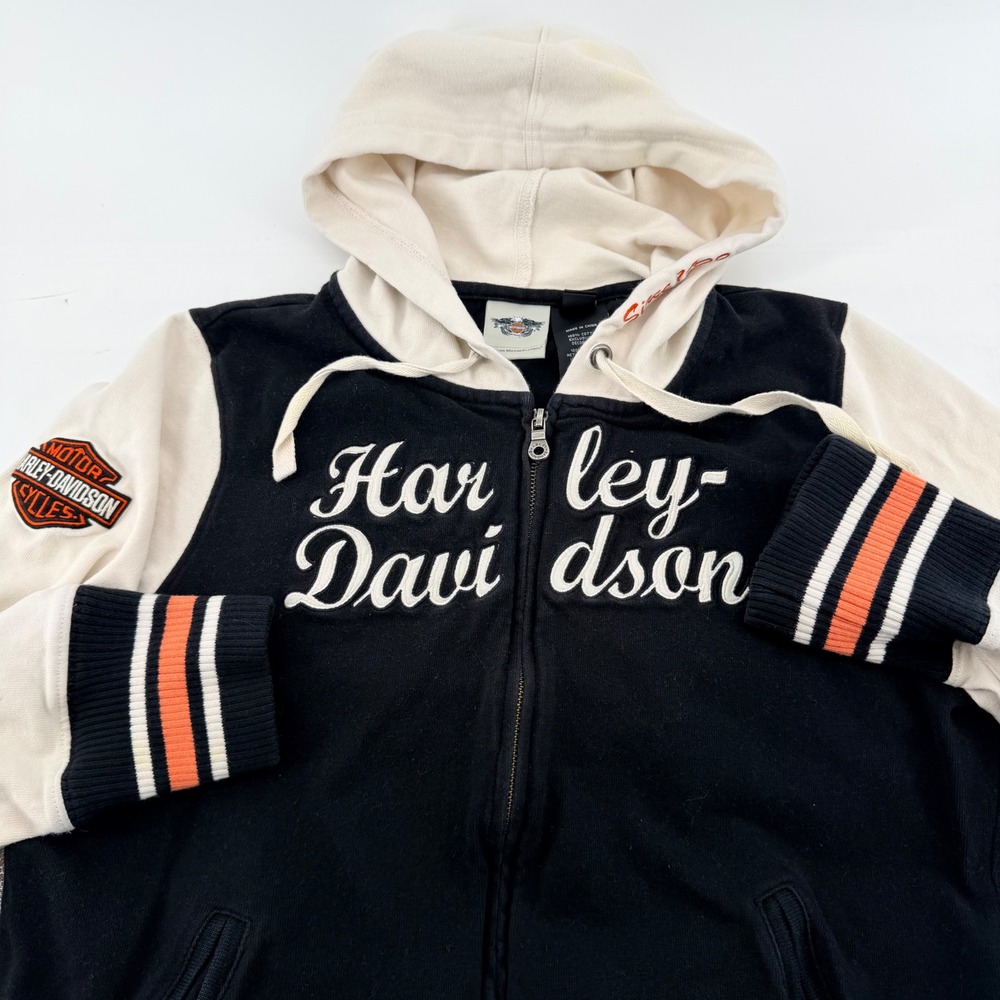 Harley-Davidson Zip Up Hoodie Varsity Colorblock Graphic Embroidered L Black